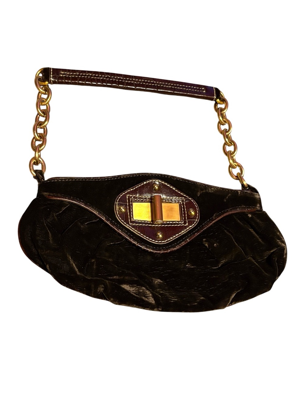 Elegant Brown Velvet Shoulder Bag with Gold Chain Accent